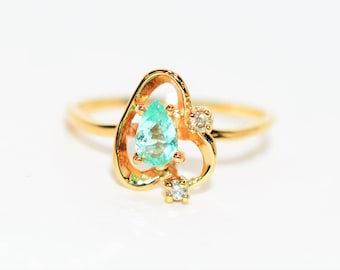 Natural Paraiba Tourmaline & Diamond Ring 10K Solid Gold .33tcw Fine Gemstone Women's Ring Estate Jewelry Birthstone Ring Vintage Jewellery