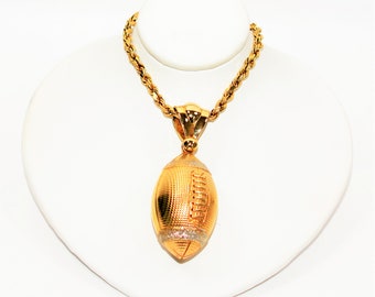 Football Necklace 10K Solid Gold Football Pendant Diamond Illusion Pendant Necklace Statement Necklace Sports Necklace Fine Jewelry Estate