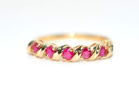 14K Gold Natural Ruby Ring Band: July Birthstone … - image 1