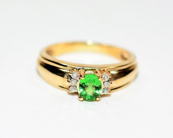 Natural Tsavorite Garnet & Diamond Ring 10K Solid Gold .52tcw Gemstone Ring Green Ring January Birthstone Ring Garnet Ring Fine Women's Ring