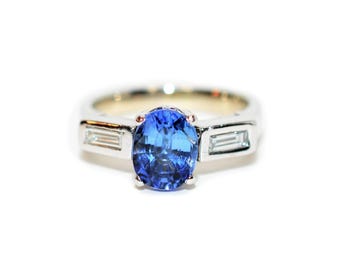 Peacock Tanzanite & Diamond Ring: Platinum Engagement, December Birthstone 2.14tcw