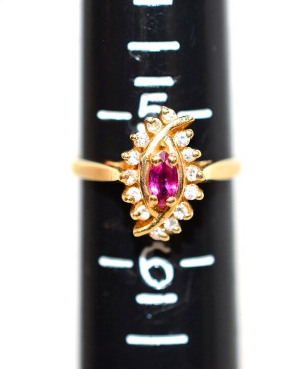 14K Gold Ruby & Diamond Ring: Marquise Gemstone, … - image 7