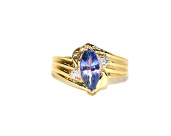 Natural Tanzanite & Diamond Ring 10K Solid Gold 1.34tcw Marquise Ring Gemstone Ring Birthstone Ring Statement Ring Cocktail Ring Estate Ring