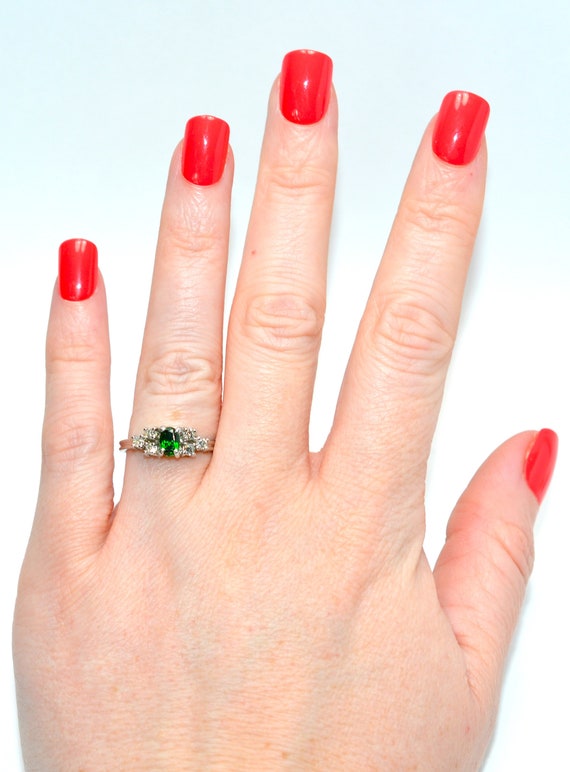 Natural Tsavorite Garnet & Diamond Ring Solid Pla… - image 2