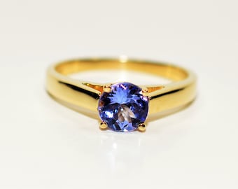 Natural Tanzanite Ring 14K Solid Gold .91ct Solitaire Ring Gemstone Ring Engagement Ring Wedding Ring Bridal Jewelry December Birthstone