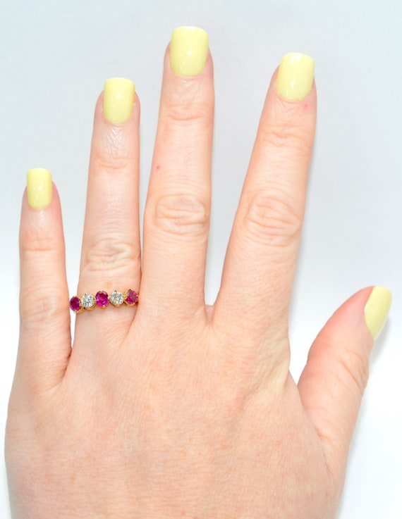 18K Gold Ruby and Diamond Ring: Vintage Cluster B… - image 2