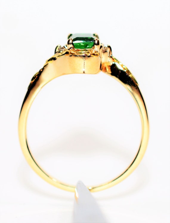 Natural Tsavorite Garnet & Diamond Ring 14K Solid… - image 3