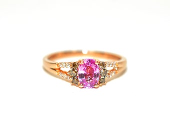 LeVian Natural Padparadscha Sapphire & Fancy Diamond Ring 14K Rose Gold Ring .93tcw Engagement Ring Sapphire Ring Pink Ring LeVian Ring