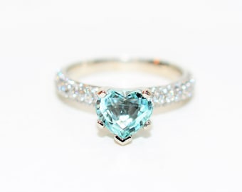 Certified Natural Paraiba Tourmaline & Diamond Ring 18K White Gold 2.37tcw Gemstone Heart Engagement Ring Estate Jewelry