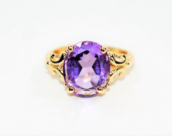 Natural Amethyst Ring 10K Solid Gold 3.93ct Birthstone Ring Solitaire Ring Vintage Ring Art Deco Ring Estate Jewelry Womens Ring Ladies Ring