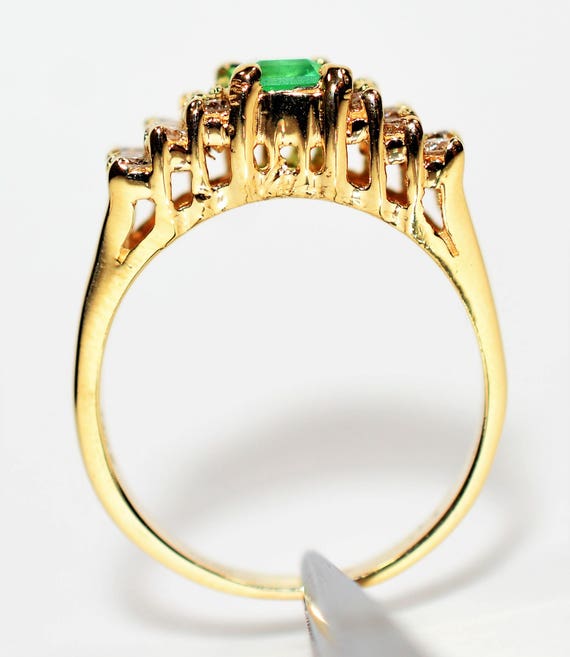 Natural Colombian Emerald & Diamond Ring 14K Soli… - image 3
