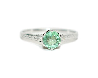 Paraiba Tourmaline Ring, 14K White Gold, Filigree Vintage Ring, Size 7 .54ct