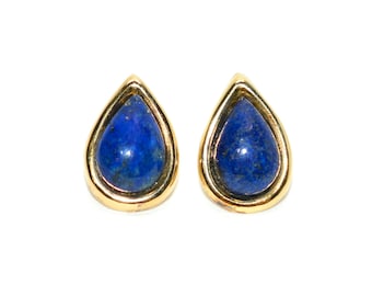 Natural Lapis Lazuli Earrings 14K Solid Gold Earrings Statement Earrings Vintage Earrings Stud Earrings Stud Earrings Fine Estate Jewellery