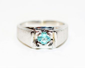 Natural Paraiba Tourmaline Ring 14K Solid White Gold .32ct Solitaire Ring Men's Ring Gemstone Ring Estate Jewelry Jewellery Fine Ring Blue