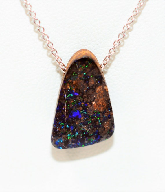 Natural Australian Boulder Opal Necklace 14K Soli… - image 2