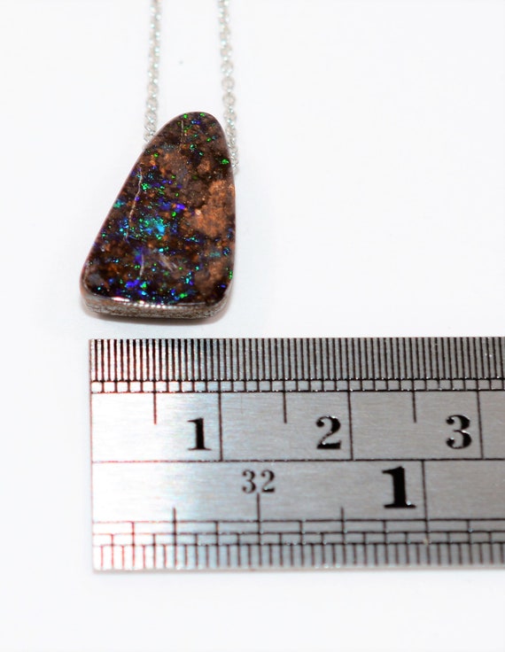Natural Australian Boulder Opal Necklace 14K Soli… - image 8