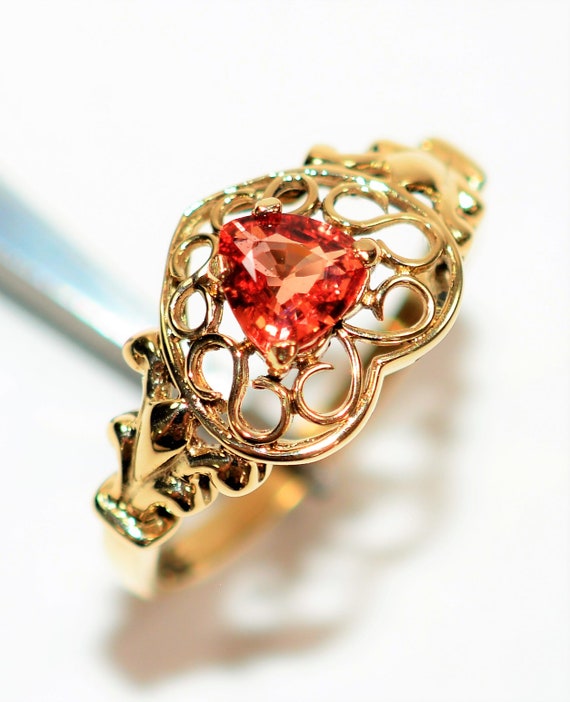 Natural Padparadscha Sapphire Ring 10K Solid Gold… - image 4