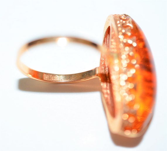 Natural Amber Ring 14K Solid Rose Gold Antique Ar… - image 6