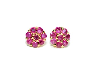 Natural Ruby Earrings 14K Gold .64tcw Ruby Earrings July Birthstone Flower Earrings Gemstone Earrings Statement Earrings Vintage Studs