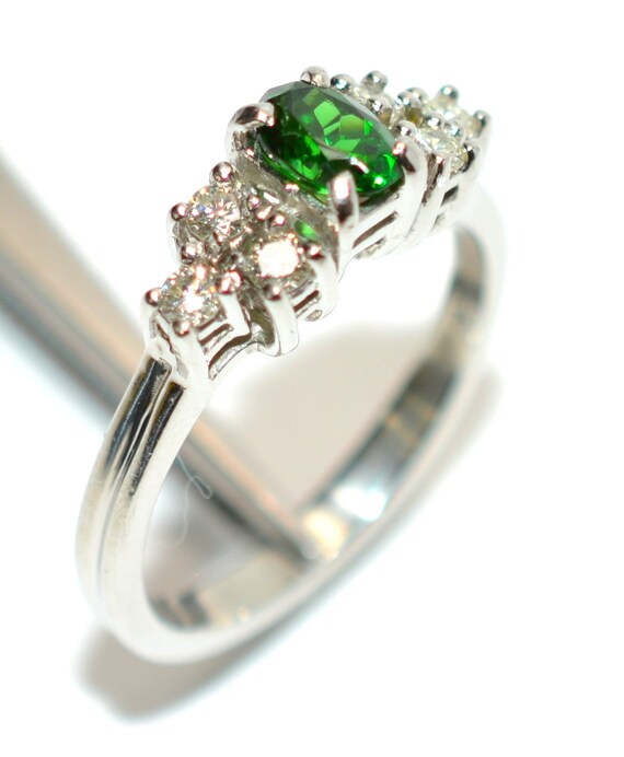 Natural Tsavorite Garnet & Diamond Ring Solid Pla… - image 4
