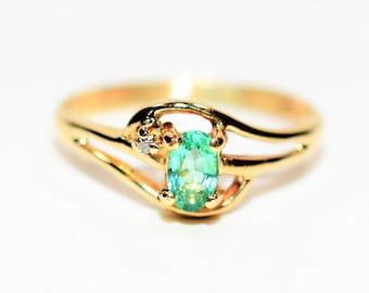 Natural Paraiba Tourmaline & Diamond Ring 14K Solid Gold Statement Ring .26tcw Gemstone Women's Fine Jewelry Estate Jewelry Jewellery