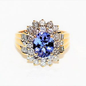 Certified Natural Tanzanite & Diamond Ring 14K Solid Gold 2.54tcw December Birthstone Ring Tanzanite Ring Cocktail Ring Fine Statement Ring