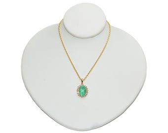 Natural Paraiba Tourmaline & Diamond Necklace 14K Solid Gold 2.56tcw Pendant Necklace Paraiba Necklace Tourmaline Necklace Estate Green Gem