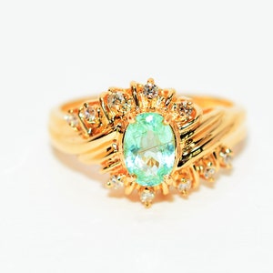 Natural Paraiba Tourmaline & Diamond Ring 14K Solid Gold .76tcw Fine Gemstone Women&#39;s Ring Ladies Ring Cluster Statement Ring Jewellery