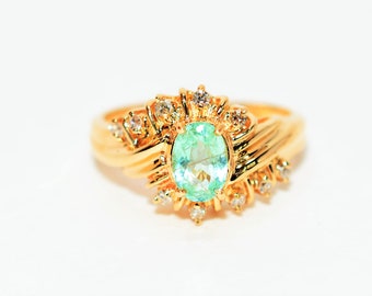 Natural Paraiba Tourmaline & Diamond Ring 14K Solid Gold .76tcw Fine Gemstone Women's Ring Ladies Ring Cluster Statement Ring Jewellery