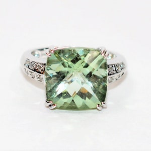 Natural Brazilian Prasiolite & Diamond Ring 14K Solid White Gold 7.29tcw Cocktail Ring Statement Ring Amethyst Ring Green Ring Estate Ring
