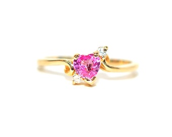 Natural Padparadscha Sapphire & Diamond Ring 14K Solid Gold .68tcw Heart Ring Birthstone Ring Promise Ring Engagement Ring Bridal Jewelry