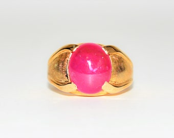 Natural Ruby Ring 14K Solid Gold 8ct Men's Ring Gemstone Ring Cabochon Ring Cocktail Ring Cabochon Ruby Ring Vintage Ring Solitaire Ring