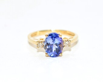 Natural Tanzanite & Diamond Ring 14K Solid Gold 2.78tcw Gemstone Ring Birthstone Ring Engagement Ring Cocktail Ring Estate Jewellery Blue