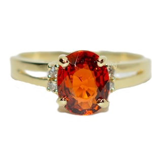 Natürlicher Spessartin Mandarin Granat & Diamant Ring 14K Massiv Gold 1.96tcw Fanta Granat Ring Orange Ring Januar Birthstone Ring Frauenring