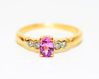 Certified Natural Padparadscha Sapphire & Diamond Ring 14K Solid Gold .56tcw Gemstone Ring Statement Ring Engagement Ring Bridal Jewelry