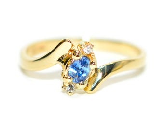Natural Benitiote & Diamond Ring 14K Solid Gold .20tcw Gemstone Ring Vintage Estate Jewelry