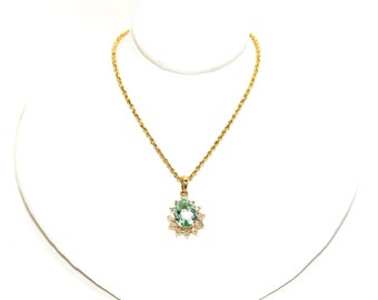 Certified Natural Paraiba Tourmaline & Diamond Necklace 14K Solid Gold 2.32tcw Pendant Necklace Paraiba Necklace Tourmaline Necklace Estate