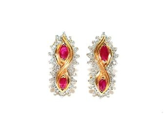 Natural Burmese Ruby & Diamond Earrings 14K Solid Gold 1.44tcw Earrings Vintage Earrings Statement Earrings Birthstone Earrings Estate