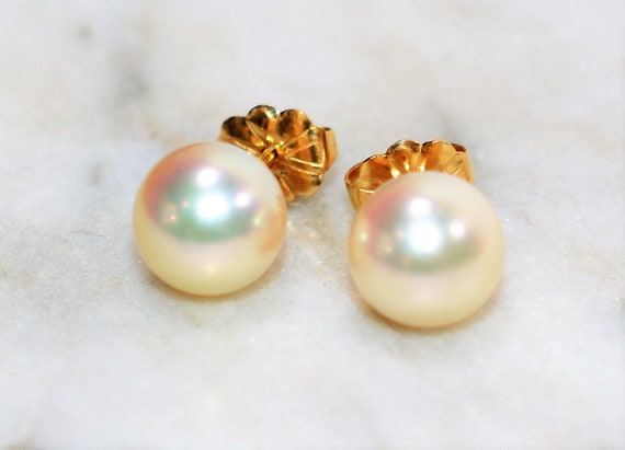 Natural Akoya Pearl Earrings 14K Solid Gold Earri… - image 5