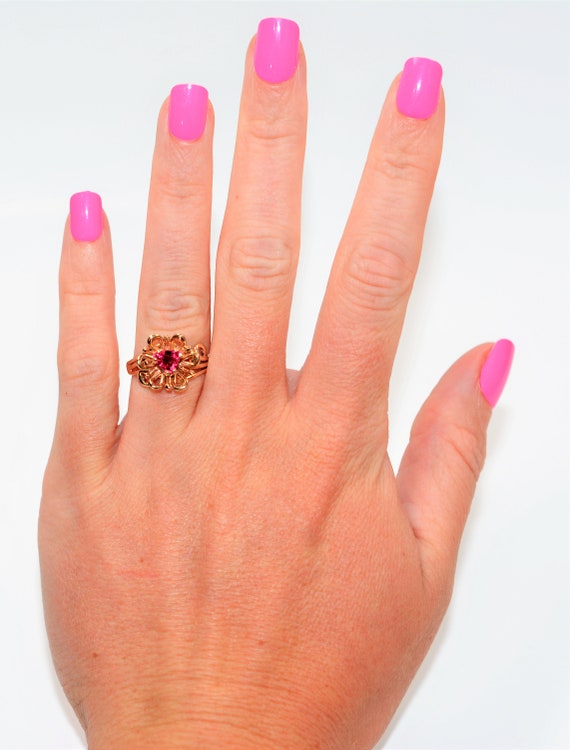 Natural Rubellite Ring 14K Solid Gold .67ct Pink … - image 2