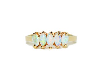 Natural Ethiopian Opal Ring 14K Solid Gold Precious Opal Ring Cluster Ring Statement Ring Vintage Ring Cocktail Ring October Birthstone Ring