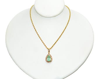 Natural Paraiba Tourmaline & Diamond Necklace 14K Solid Gold .79tcw Pendant Necklace Paraiba Necklace Tourmaline Necklace Estate Jewelry