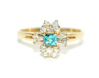 Grandidierite & Diamond Ring: 18K Gold Halo Gemstone Ring