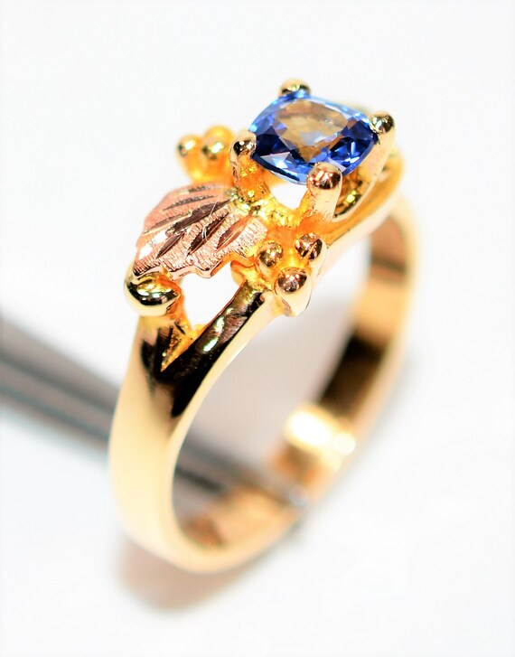 Natural Ceylon Sapphire Ring 10K Solid Gold .47ct… - image 4