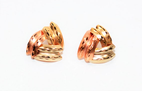 14K Solid Tri-Color Gold Earrings Stud Earrings V… - image 1