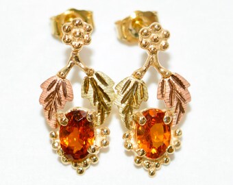Natural Spessartine Garnet Earrings 10K Solid Gold 1.22tcw Black Hills Gold Earrings Vintage Estate Fine Jewellery Orange Birthstone Gems
