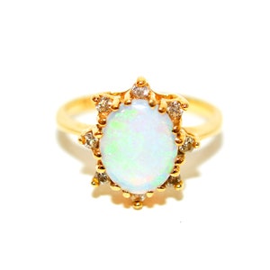 Natural Ethiopian Opal & Diamond Ring 14K Solid Gold 1.38tcw Gemstone Ring Opal Ring October Birthstone Ring Cocktail Ring Engagement Ring
