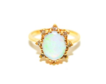 Natural Ethiopian Opal & Diamond Ring 14K Solid Gold 1.38tcw Gemstone Ring Opal Ring October Birthstone Ring Cocktail Ring Engagement Ring