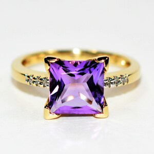 Natural Amethyst & Diamond Ring 10K Solid Gold 2.06tcw Gemstone Ring Birthstone Ring Vintage Ring Purple Ring Estate Ring Jewellery Jewelry