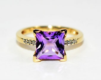 Natural Amethyst & Diamond Ring 10K Solid Gold 2.06tcw Gemstone Ring Birthstone Ring Vintage Ring Purple Ring Estate Ring Jewellery Jewelry